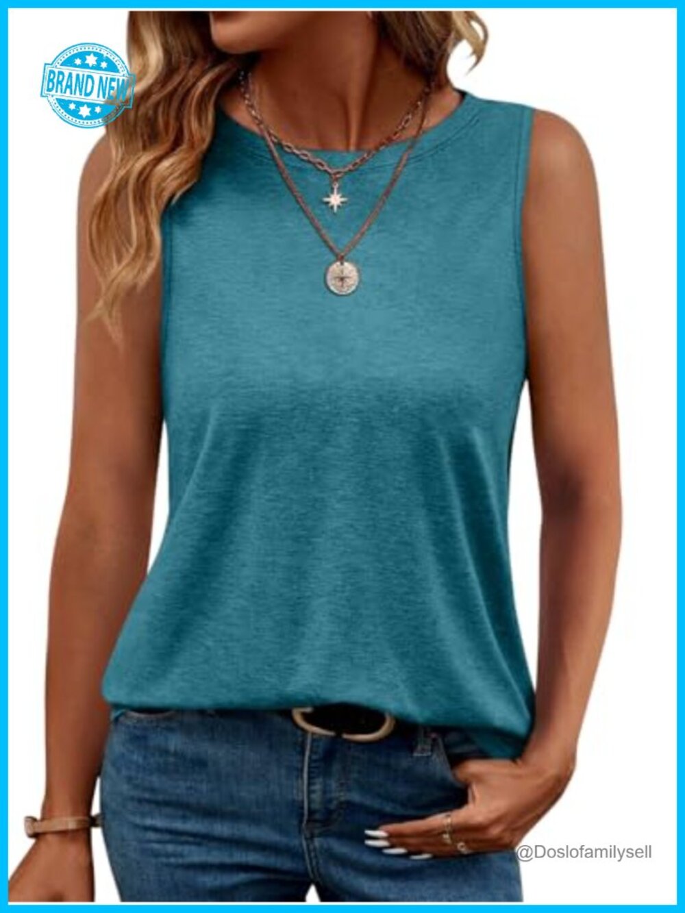 Sleeveless Crew Neck Cotton Blend Tank Top Basic Tee Summer Casual
